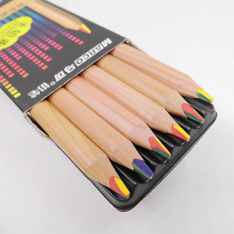 

[MARCO] (3 Pieces/Lot) High Quality Rainbow 4 Color Wooden Pencils For Drawing Cute School Stationery Kids Gift 6403-6CB
