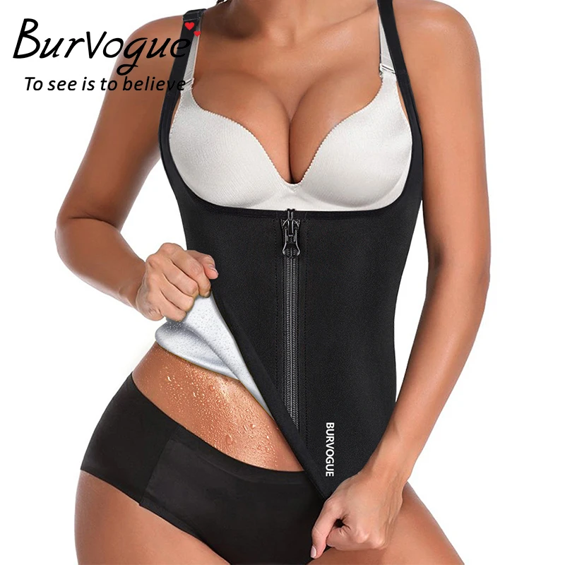 Burvogue женское неопреновое Спортивное платье для сауны, тренировочный жилет с молнией для похудения, гимнастический тренажер для тренировки тела, Тонкая блузка