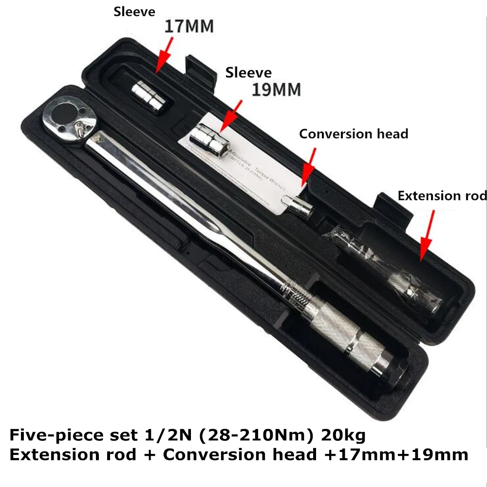 

Wrench five-piece set 1/2 Inch 28-210NM Click Adjustable Torque Wrench Bicycle Repair Tool Spanner Hand Tool Set