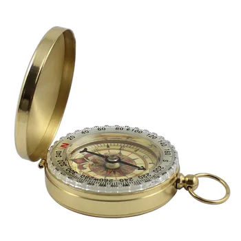 Portable Compass Camping Hiking Pocket Brass Copper Compass Navigation with Noctilucence Display 4