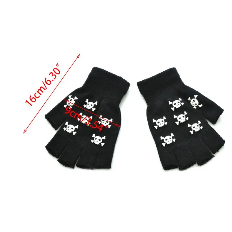 Унисекс взрослых череп скелета на Хэллоуин половина пальцев перчатки светящиеся зимние варежки AXYD