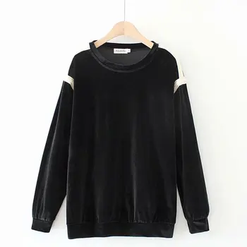 

Solid black women loose Velvet elastic sweatshirt Plus size 2020 new spring autumn casual ladies pullovers hoodies tops female