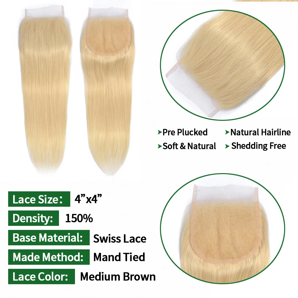 Touch 613 блонд пряди с закрытием бразильские прямые 3 пряди с закрытием блонд человеческие волосы пряди с закрытием Remy