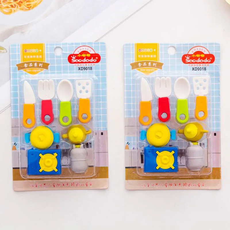 8pcs Cartoon Eraser Kitchen Stove Kitchenware Pencil Eraser Creative