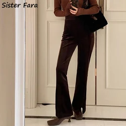 Sister Fara – pantalon de costume en velours côtelé épais pour femme, taille haute, jambes larges, décontracté, automne hiver 