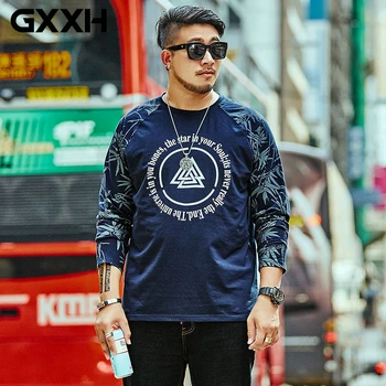 

New Autumn GXXH Mens Long Sleeved T-shirt Plus Size XXL-7XL Fashion Large Size Men's Loose Creative Print T-shirt Round Neck Tee