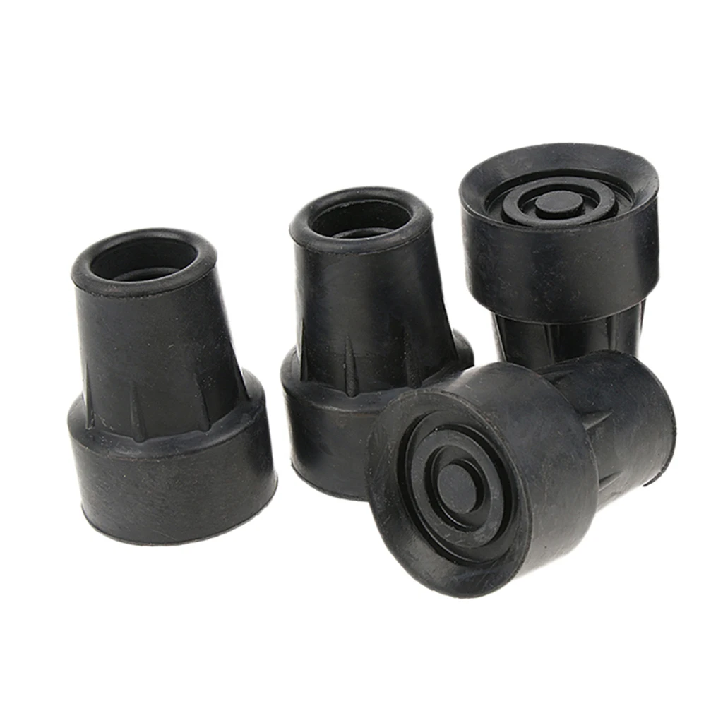 4pcs Anti Skid Rubber Walking Stick Cane Crutch Heavy Duty Ferrules Bottom Ends Protector - Black, 19mm