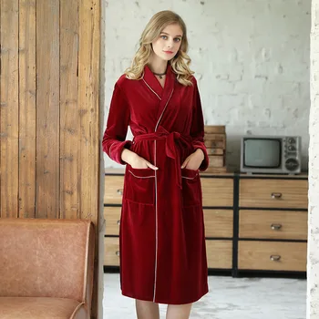 

Feier Women Sleep Robe 2019 New Spring Bathrobe Long Sleeve Gold Velvet Sashes Ladies Bathrobe Female Home Clothing