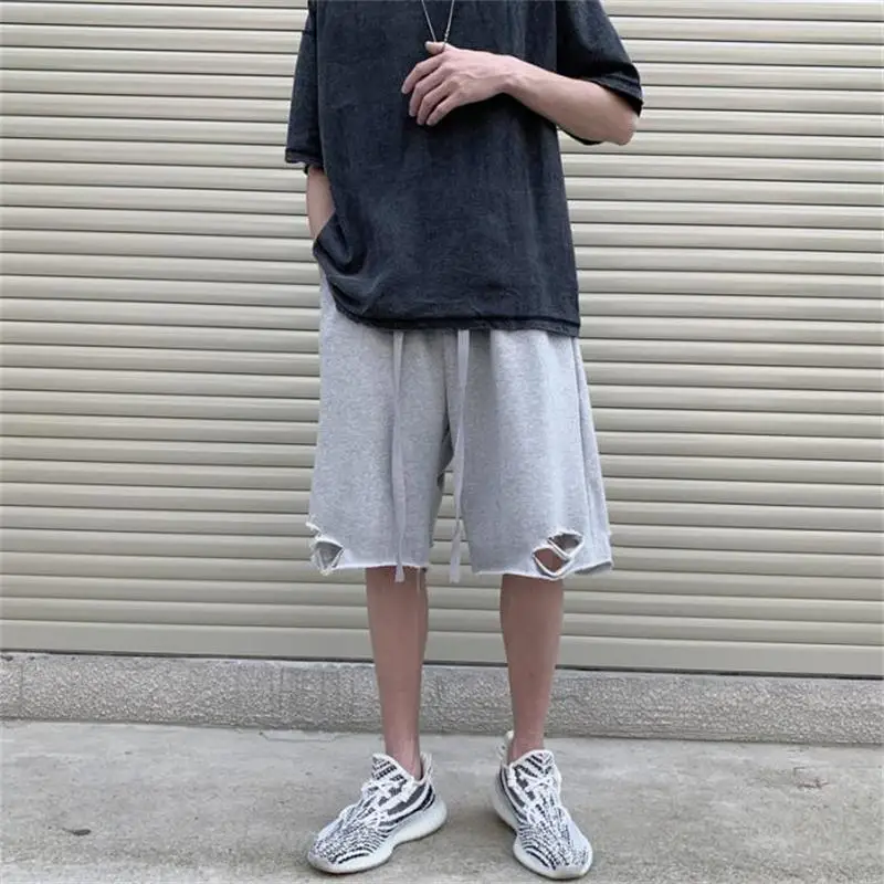 Men's Shorts Summer New Personality Broken Rope Design Harajuku High Street Fashion Youth Leisure Loose Oversized Shorts