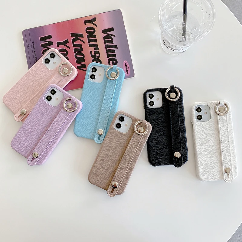 Luxury wrist strap leather stand holder phone case For iphone 11 11Pro 12 12Pro 13 13Pro Max X Xs max XR 7 8Plus cover capa