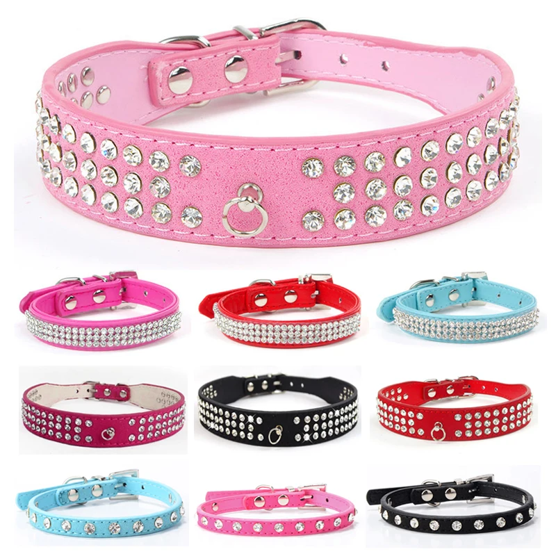 Блестящие стразы ошейники для щенков Регулируемый ошейник из искусственной кожи