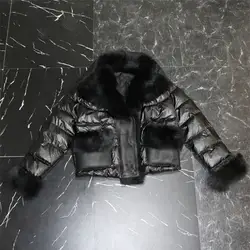 Arlenesain custom 2019 новый дизайн черная натуральная кожа овчина шерсть мех пэчворк пуховик Женская куртка