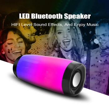 

10W Wireless Bluetooth Speaker with Colorful LED Light Outdoor Portable Column FM Radio TF with Mic Hands Free Stereo Subwoofer
