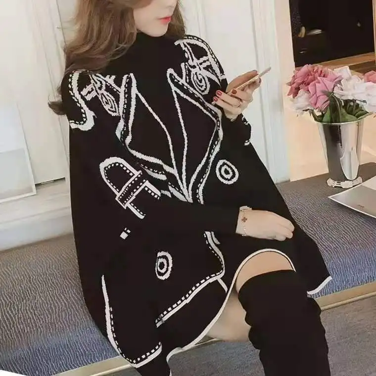 

2019 Autumn & Winter New Style Korean-style Mid-length High Collar Pullover Knitting Shirt Cloak Sweater WOMEN'S Dress Batwing S