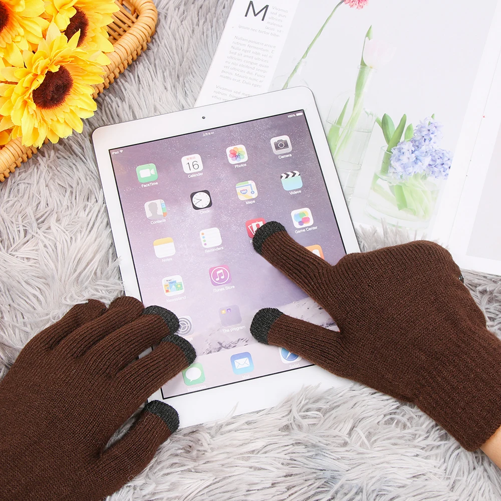 Knitted Thickened Stretchy Mittens Gloves Winter Warm Touch Screen Gloves Thermal Casual Covered Finger Halter Glove Accessories
