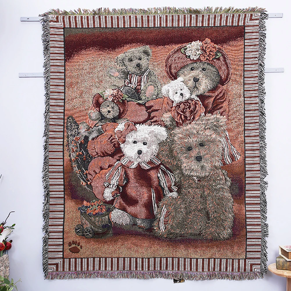 Милый ковер 130x160 см с рисунком медведя, покрывало для дивана, стула, гобелен, новинка, ткань из хлопка, без загрязнения