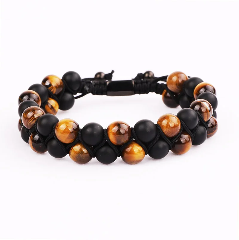 New Fashion Men Leather Bracelet Lava Stone Tiger Eye Stone Braided Bead Genuine Leather Macrame Bracelet Set Men Gift - Image 4