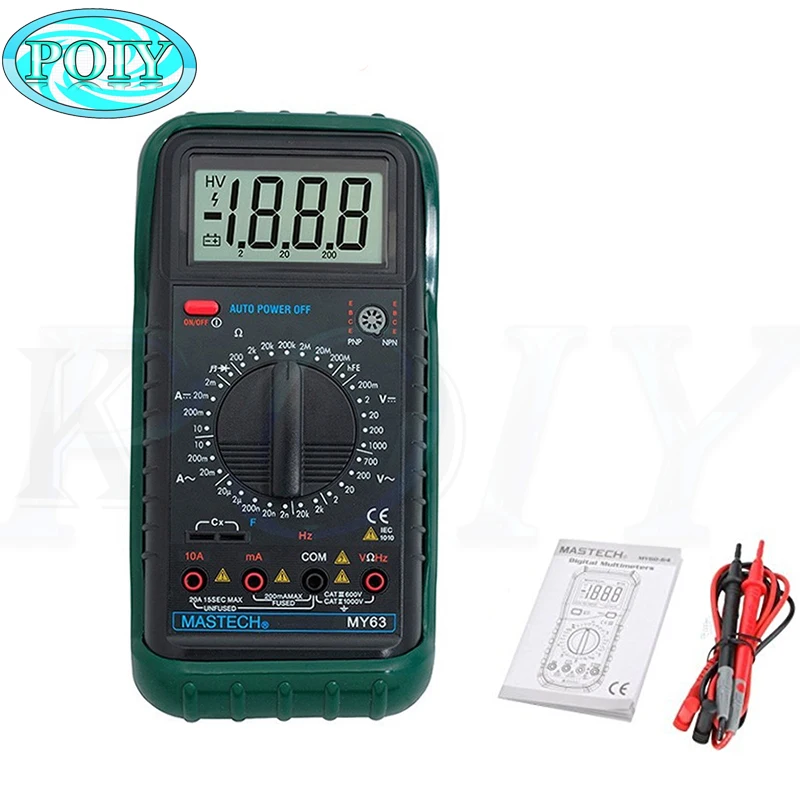Продажа MASTECH MY63 2000 отсчетов цифровой мультиметр DMM с термоемкостью и тестерами hFE