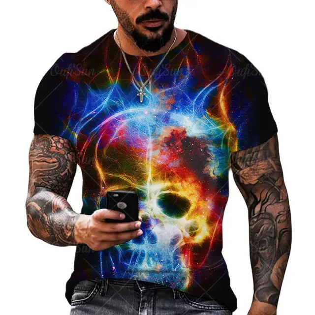 2021 Summer New Men’s 3D Skull Print T-shirt Casual Stylish Breathable O-neck Short-sleeved T-shirt OFSM-01194