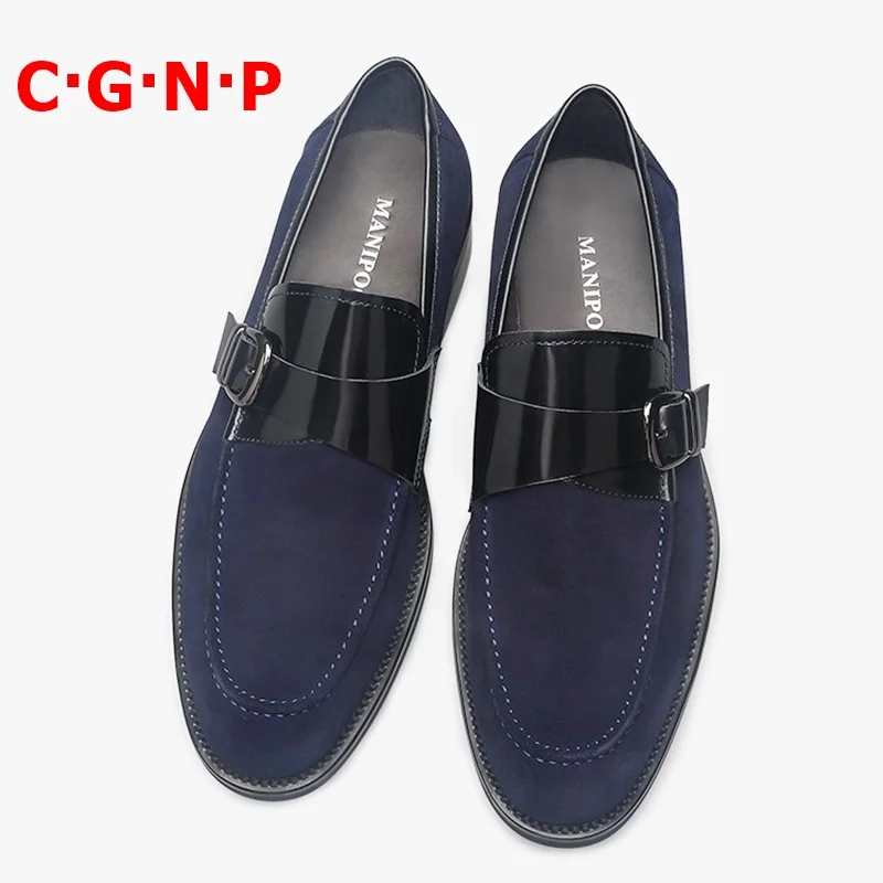 

CÂ·GÂ·NÂ·P New Style High Quality Suede Loafers Men Buckles Patchwork Slip On Dress Shoes Business Casual Shoes Gentlemen Prom Shoe
