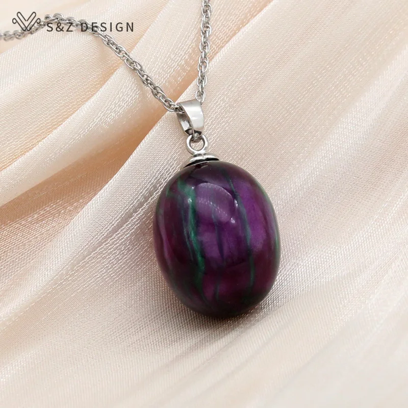 S&Z DESIGN New Fashion Colorful Egg Shape Oval Acrylic Beads  Pendant Necklace For Women Wedding Party Elegant Fine Jewelry