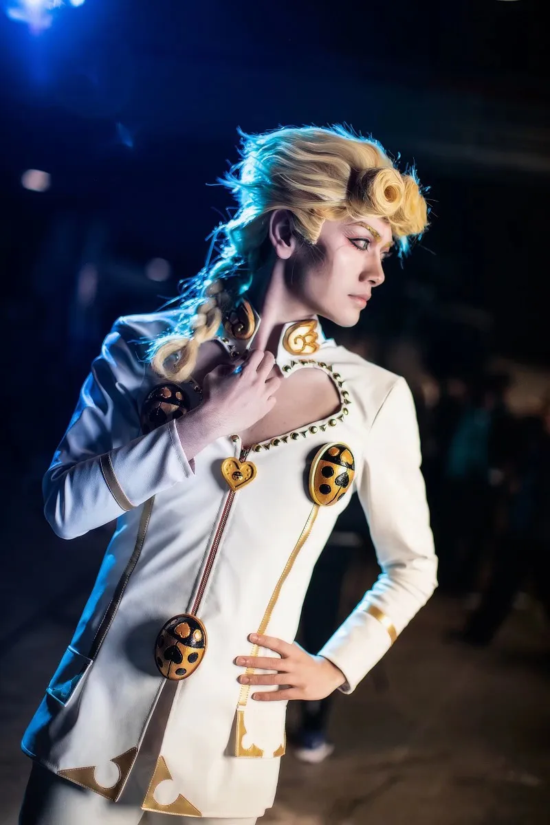 Белый JoJo невероятное приключение Giorno Giovanna Косплэй Костюм искусственной кожи; подходят ко всему Размеры - Цвет: Белый