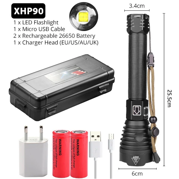 XHP90 самый мощный светодиодный вспышка светильник USB Перезаряжаемые фонарь XHP50 XHP70 ручной фонарь 26650 18650 Батарея флэш-светильник - Испускаемый цвет: Package G