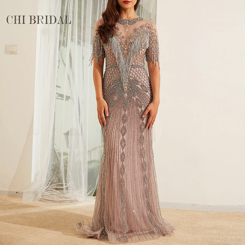 『Cheap!!!』- Sexy Hollow Evening Dress Tassel Bead Decoration Handmade
Luxury Evening Dress Elegant Female Net Gauze Long Dress