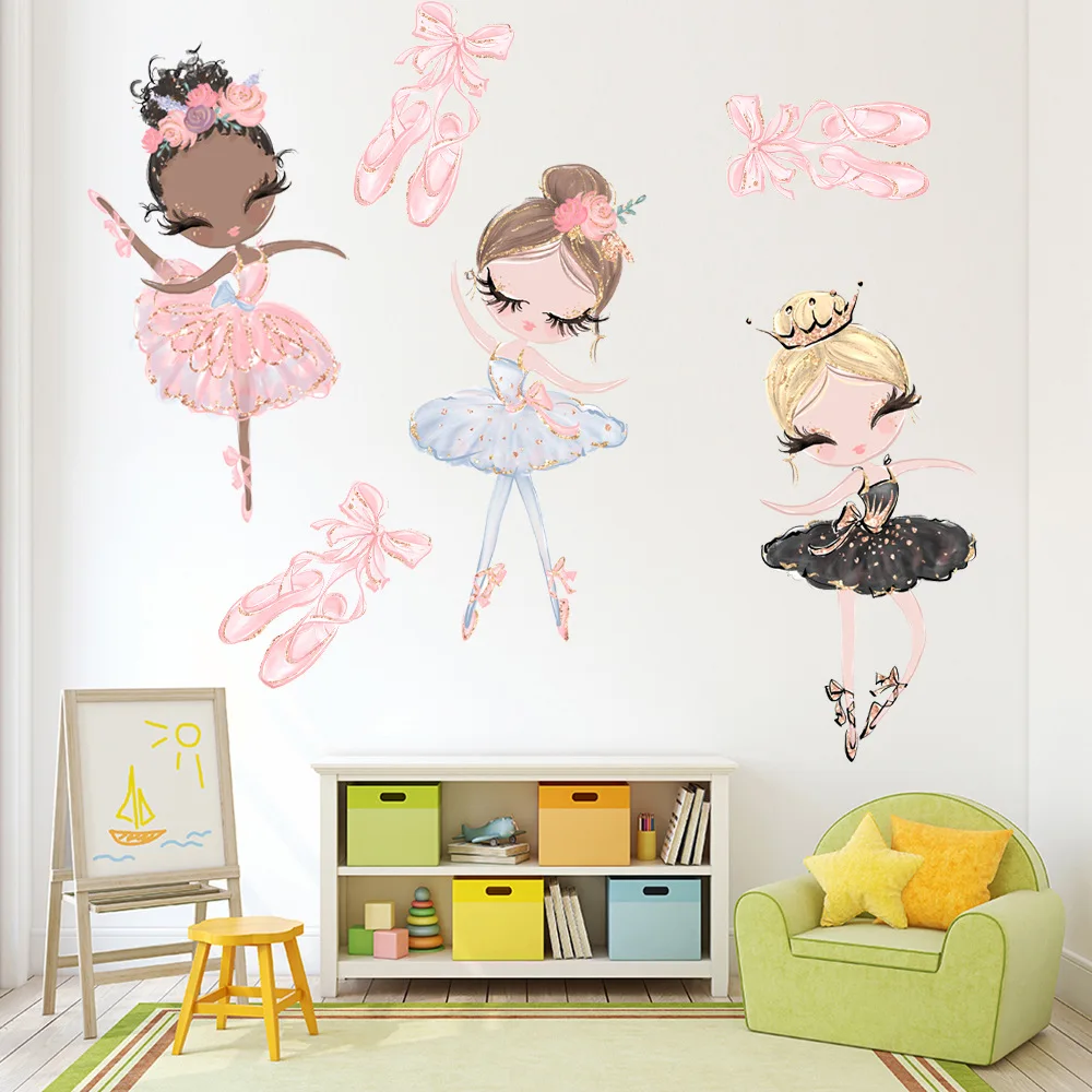 Fata Balletto Adesivi Murali Per Camera Dei Bambini Ragazze Baby Room Decorazione Nursery Kawaii Wallpaper Cartoon Princess Black Swan Flower