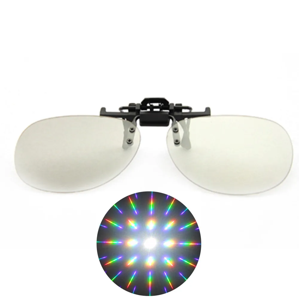 1pcs Clip On/Double 13500 Lines/Spirals Fireworks Rainbow Glasses,3D Clip-on/Flip UP Ultimate Prism Diffraction Gratings Glasses 