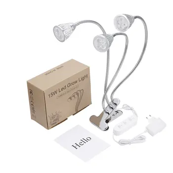 

LED Plant Grow Light Three-Head 15W Clip Grow Lamp with 360 Degree Flexible Gooseneck and Three Separate Control Switches