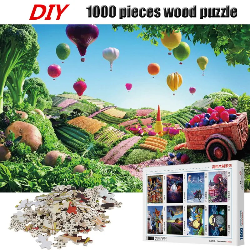 

1000 Pieces Adult Puzzles Wooden Jigsaw Puzzle for Children Fruits Fire Balloon Puzzles
