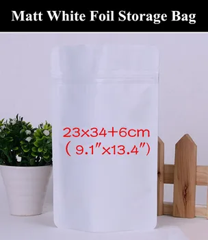 

25pcs 23x34+6cm (9.1"x13.4") 280micron Matt White Aluminum Foil Zipper Bag Resealable Moisture-proof White Packaging Pouch