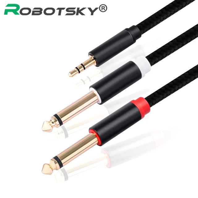 3.5mm To Dual 6.5mm Adapter Jack Audio Aux Cable Double 6.35 1/4 Mono Jack  To Stereo 1/8 3.5mm Jack Aux Cord Female To Male - Audio & Video Cables -  AliExpress