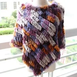 Шарф-накидка из кроличьей шерсти, шарф-пончо, Женский треугольный нагрудник, кожаный шарф ручной вязки из меха с треугольной головкой, натуральный вязаный эластичный