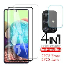 Protecteur d'écran pour Samsung Galaxy A71 5G SM-A716F A715F, 4 en 1, verre trempé de sécurité pour objectif d'appareil photo, noir HD