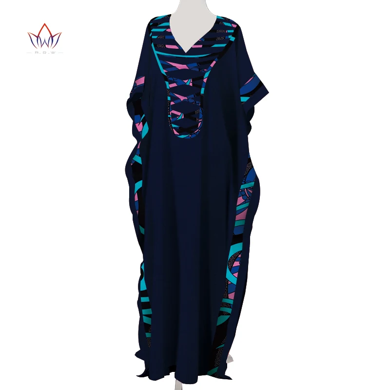 V Neck Dashiki African Dresses for Women Colorful Daily Causal Loose African Dresses for Women Ankle-Length Dress WY5497