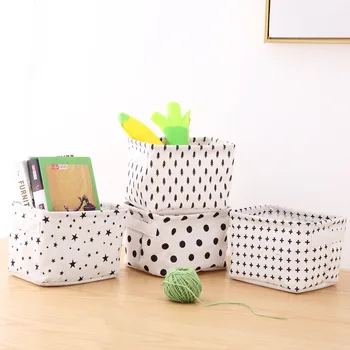 

Sundries Storage Basket Printing Cosmetics Container Multifunction Cotton Linen Storage Basket Desktop Organizer Shelf Basket