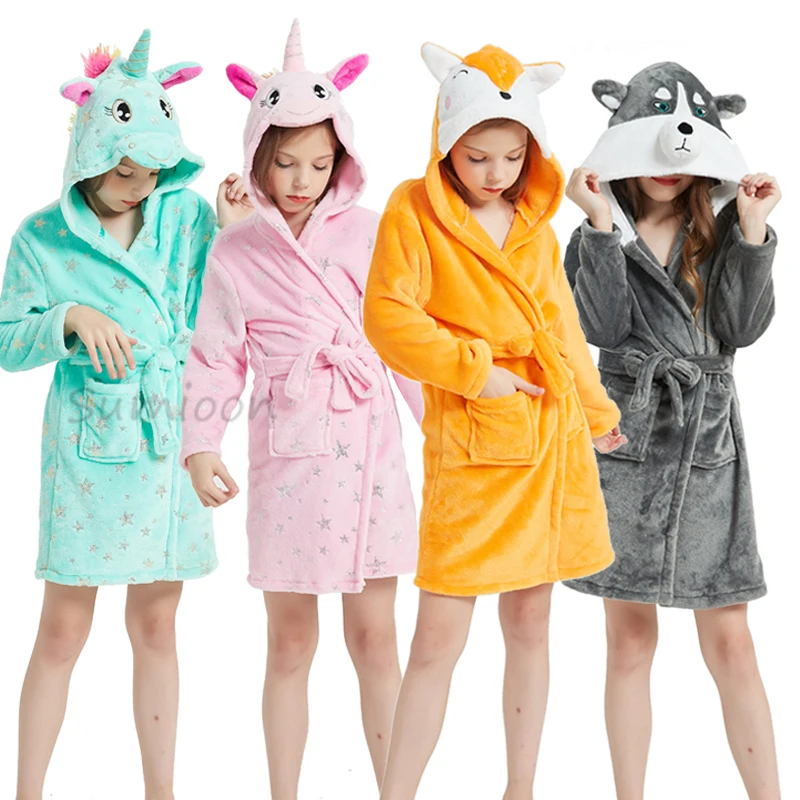Baby Animal Bathrobe For Boys Girls Unicorn Pattern Hooded Towel Beach Kids Sleepwear Children Clothes Kids Pyjamas Nightgown
