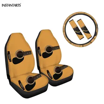 

3D Music Notes/Guitar Pattern 5Pcs Set Car Accessories 2PCS Car Seat Covers 2Pcs Seat Belt Cover +Steering Wheel Cover Protector