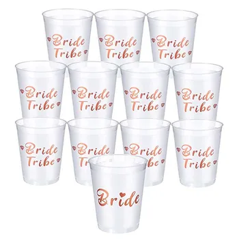 

12pcs Novelty Drinking Plastic Bride Tribe Cups for Bachelorette Hen Party Supplies Decoration Gift Bridal Shower Funny Props