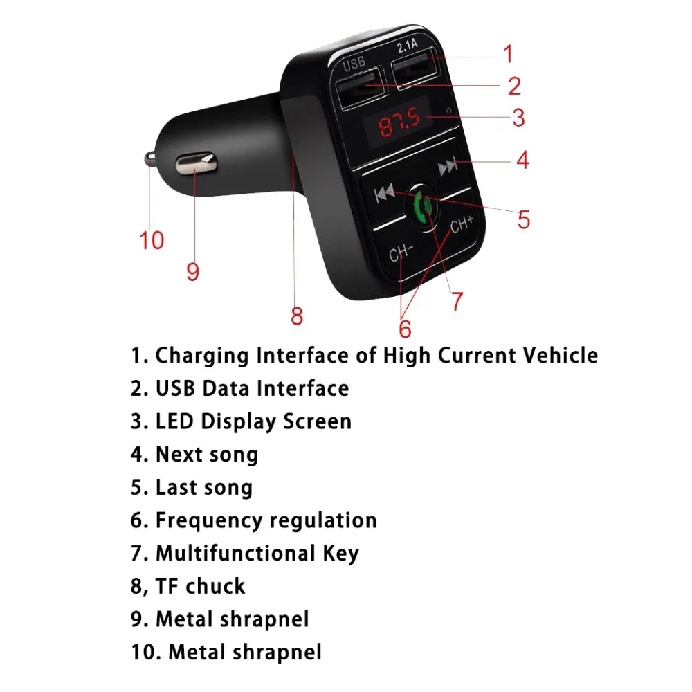 Bluetooth 5,0 Handsfree автомобильный комплект fm-передатчик Быстрый двойной USB зарядное устройство ЖК цифровой вольтметр TF карта U диск AUX плеер