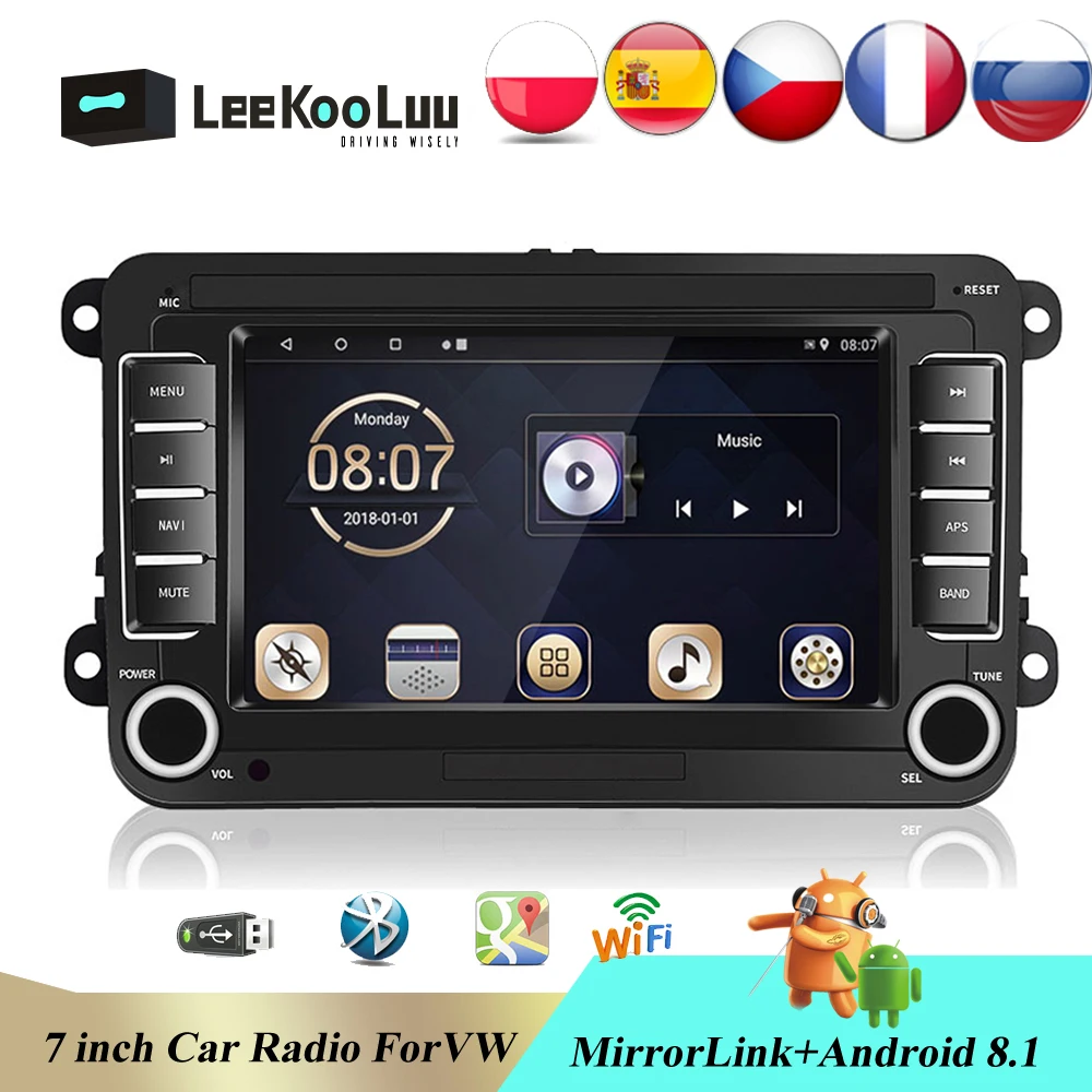LeeKooLuu 2 Din Android автомобильное радио GPS Мультимедиа для Volkswagen Skoda Octavia golf 5 6 touran passat B6