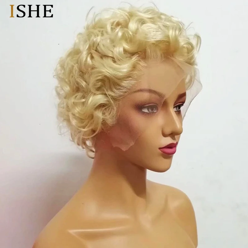 Short curly blonde wigs human hair Clearance