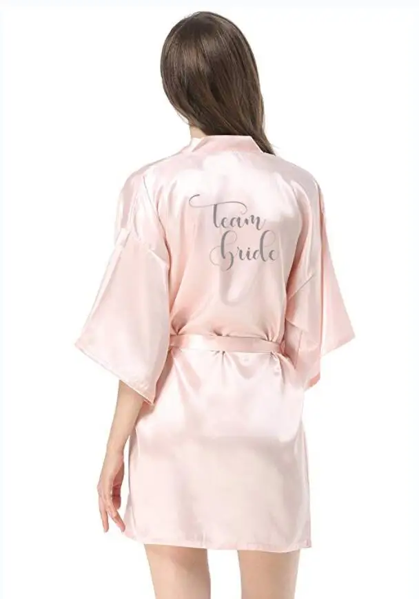 Розовый халат серебряное пишущее кимоно девичник Пижама для вечеринки свадебное платье подружки невесты халат жениха - Цвет: pink team bride