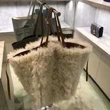 Роскошная дизайнерская сумка женская зимняя сумка на плечо из искусственного меха женская Большая вместительная сумка цвета хаки сумка Рождественский подарок