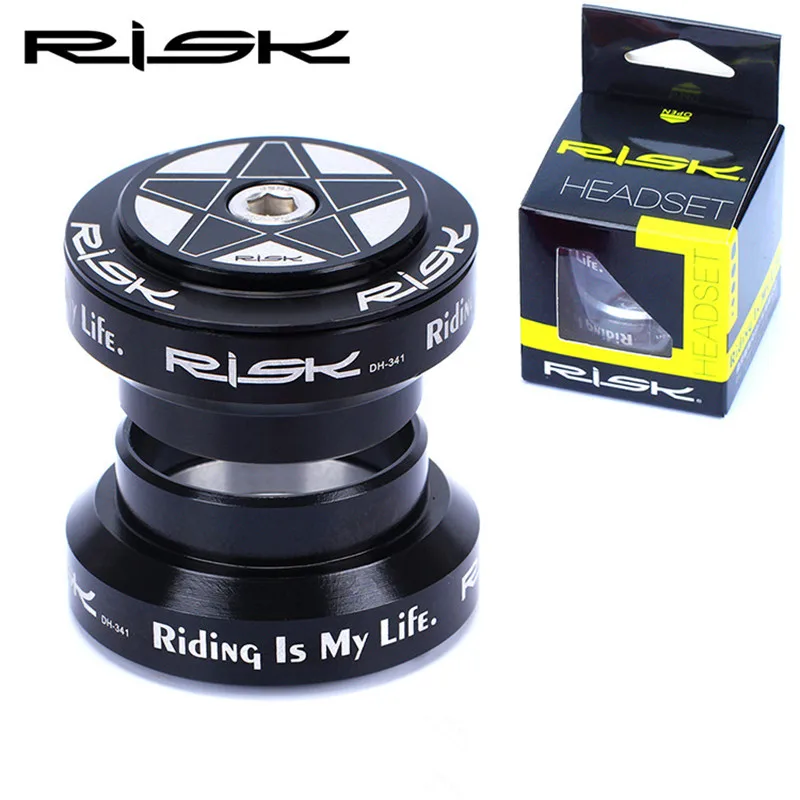 RISK Aluminum 34mm Bicycle External Headset Black MTB Road Bike 28.6mm(1 1/8") Straight Steerer Fork Bearings Headset 106g