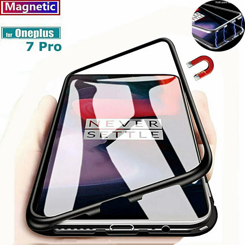 

Magnetic Adsorption Metal Case For Oneplus 7 Pro Case Tempered Glass Back Case For Oneplus 6T 6 Phone Case Cover
