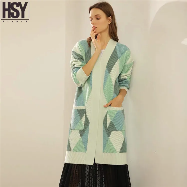 【HSY】 осенний роскошный женский свитер кашемир цвет Макарон пряжа без пуговиц карман свободный длинный рукав тонкий кардиган 2 цвета s