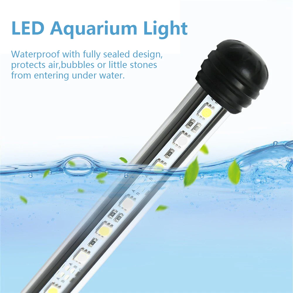 Waterproof Aquarium LED Lamp Light Fish Tank Lamp Submersible Light White and Blue Lighting USplug 18/28/37/48/57/62/71/92/112cm